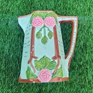 Vintage Majolica Seymour Mann Pitcher Aqua Rose Floral Pastel Art Deco Vase